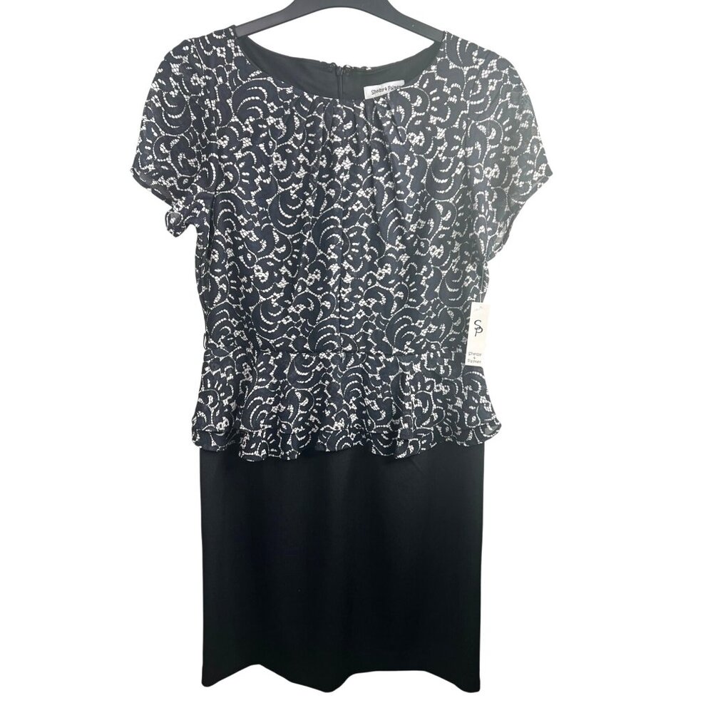 Shelby & Palmer Womens Short Sleeve Black & White Peplum Dress Size 12